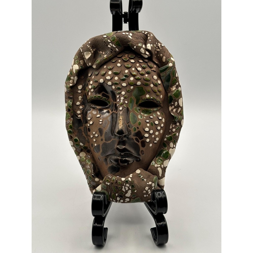 Artist Signed Ceramic Face Wall Art | Handmade Pottery Mask Sculpture Decor